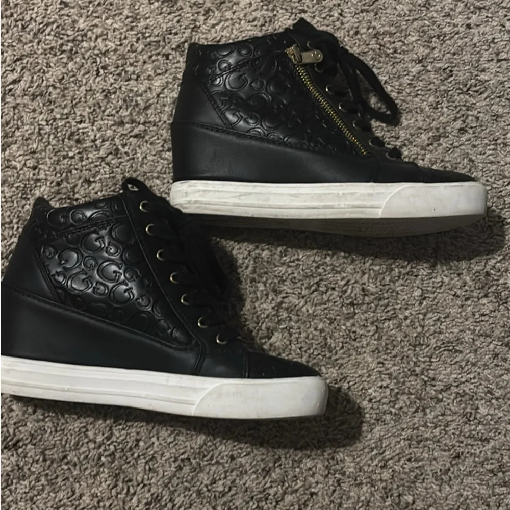 Guess Black and White High-Top Sneakers with Sparkly Finish - Picture 1 of 3